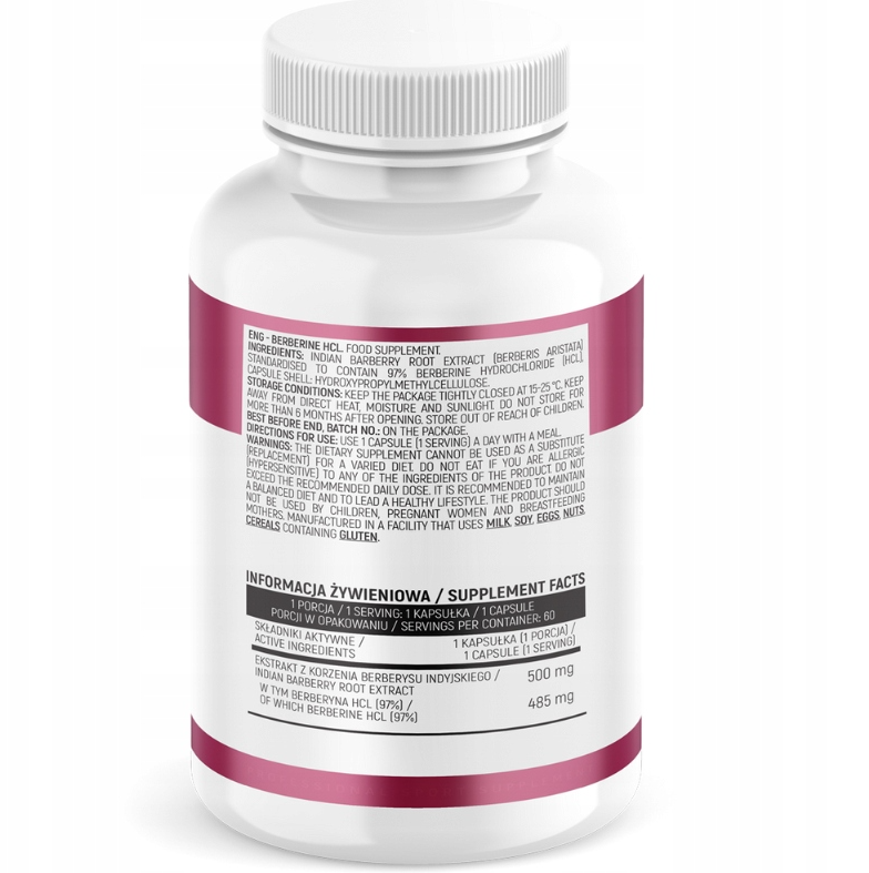 BERBERYNA HCL 500 mg 60 kap